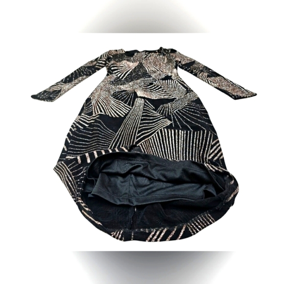 Betsey Adam Black & Gold Sparkly Geometric Glitter Longsleeve Midi Bodycon Dress - Picture 9 of 15